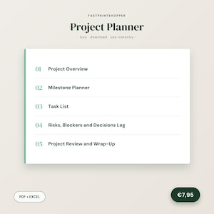 Project Planner | A4 Printable and Digital | Task List and Milestone Planner and Risk Log | Instant Download