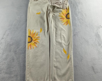 Vintage 90s Levis 517 Jeans 32 (Fits 30x31) Light Brown Bootcut Tan Flower Art