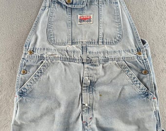 Vintage 90s Ikeda Overalls Mens Medium 34 Blue Light Wash Carpenter Faded Wide