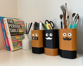 Fun Gift 3D Printed Pen Holder: Mr.Staring Funny Desk Organizer with Moustache