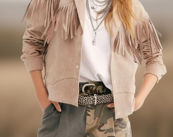 Handmade Suede Fringe Western Jacket, Boho Cowgirl Coat