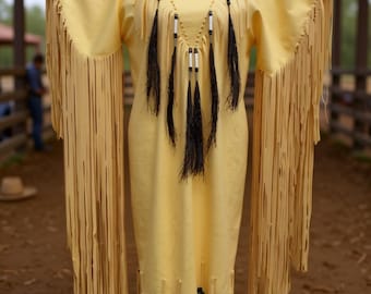 Vestido Powwow de piel de búfalo con cuentas: atuendo de los indios de las llanuras