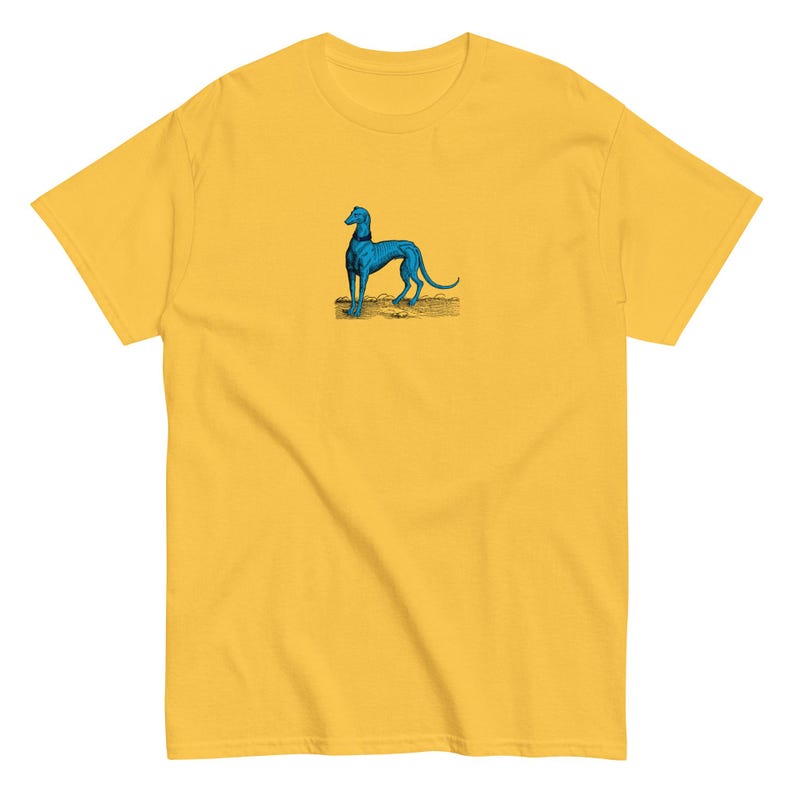 Blue Greyhound T-Shirt, Renaissance Dog Art Tee, Medieval Engraving Graphic Shirt, Surreal Fantasy Canine Illustration, Alt Aesthetic Tee