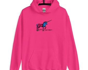 Renaissance Unicorn Art Hoodie • Red & Blue Fantasy Sweatshirt