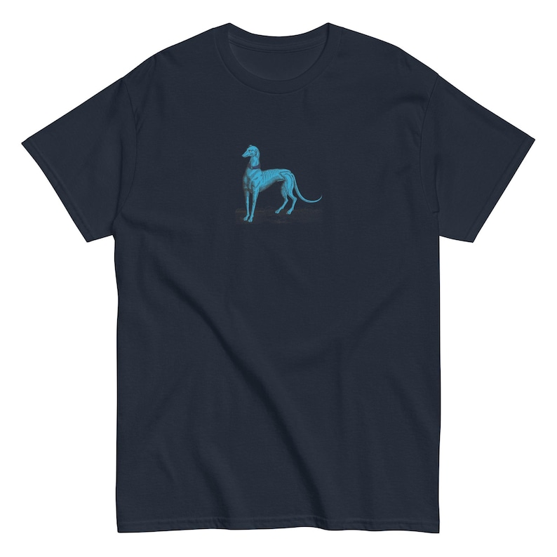 Blue Greyhound T-Shirt, Renaissance Dog Art Tee, Medieval Engraving Graphic Shirt, Surreal Fantasy Canine Illustration, Alt Aesthetic Tee