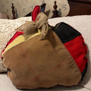 Vintage Quilt Pumpkin Pillow – Corduroy, Wool, 11x13 in.