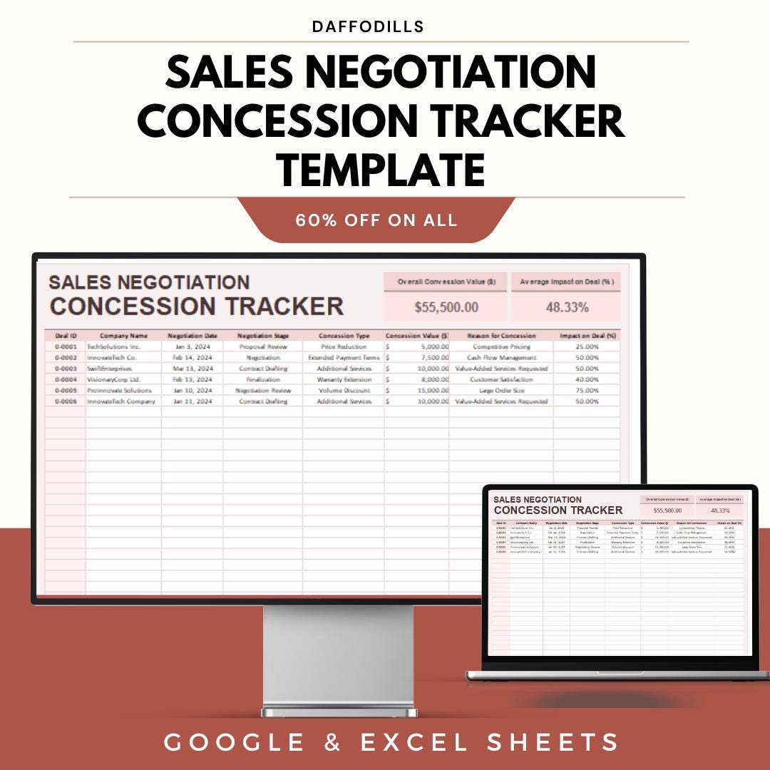 Sales Negotiation Concession Tracker Template, Deal Concession Log ...