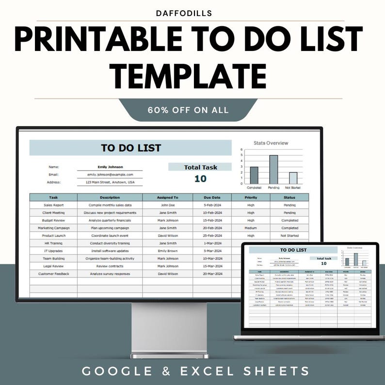 List Description Task Printable to Do List Template, Task Management Spreadsheet ...