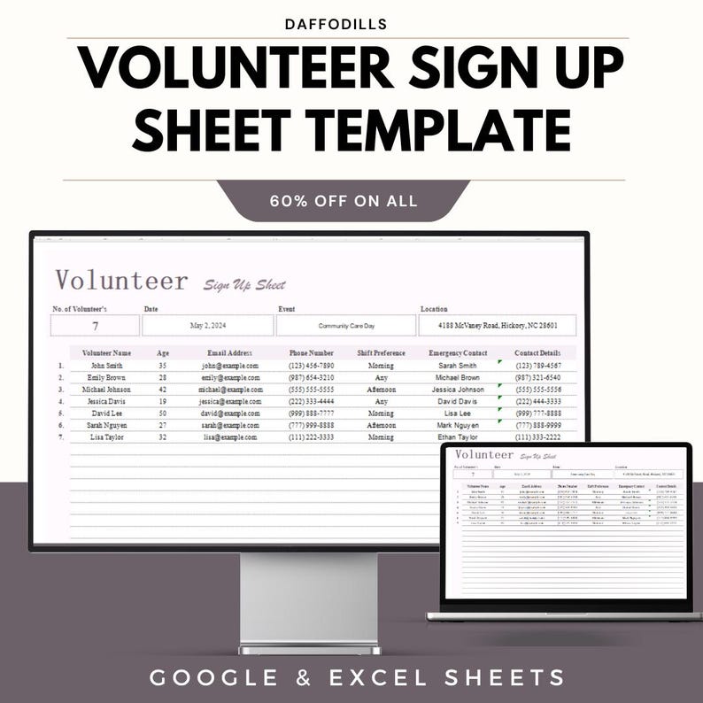 Volunteer Sign up Sheet Template, Nonprofit Event Volunteer Log ...