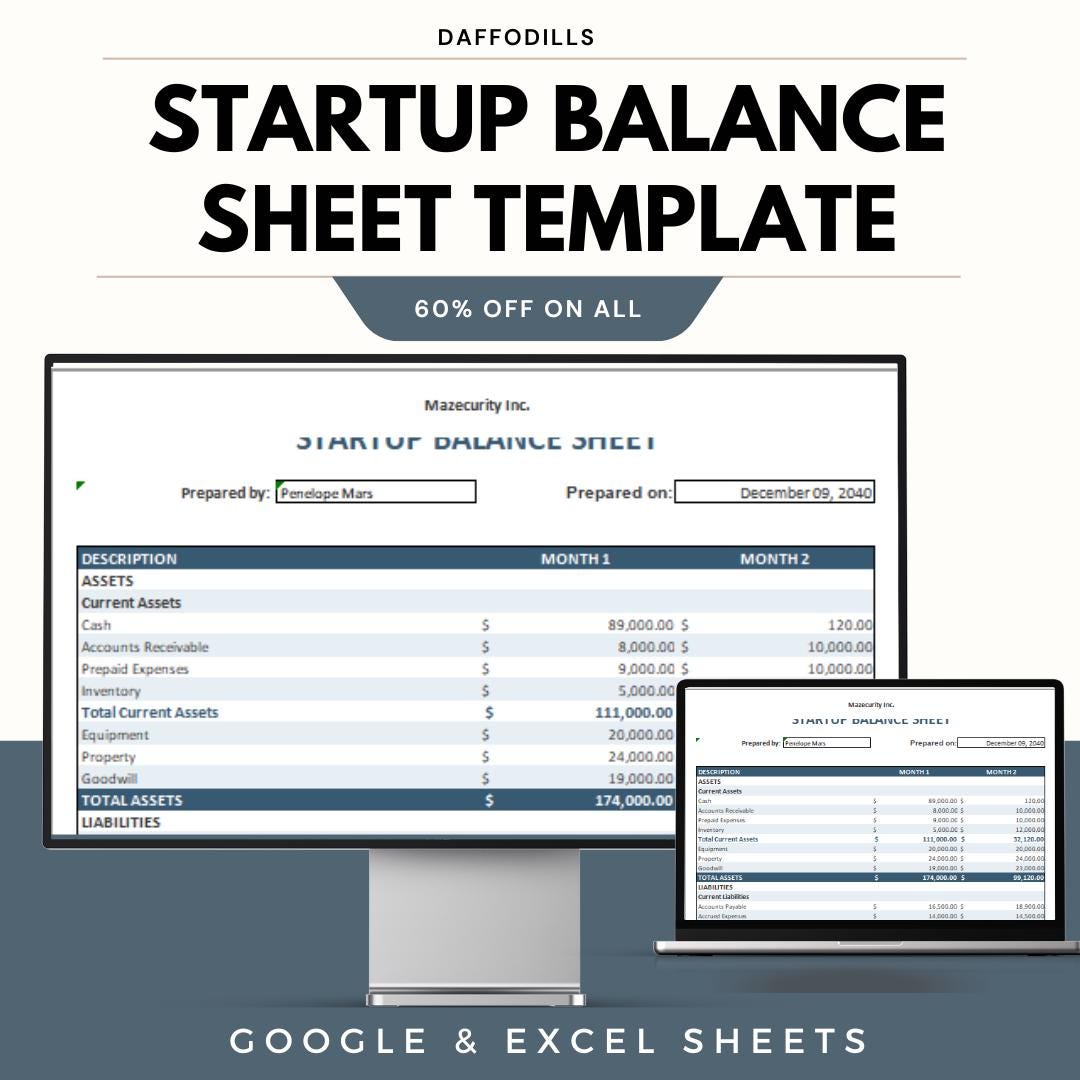Startup Balance Sheet Template, Business Financial Statement Excel ...