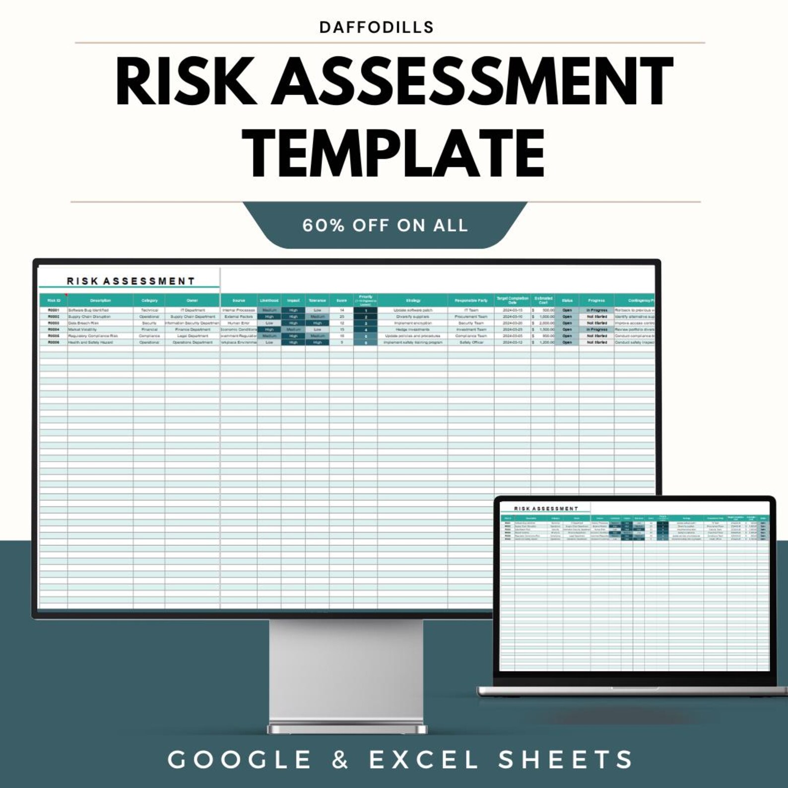 Risk Assessment Template, Excel & Google Sheets Risk Register, Business ...
