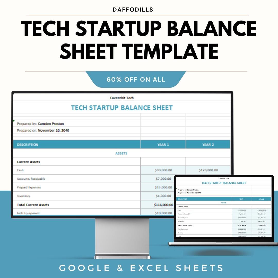 Tech Spreadsheet Tech Startup Balance Sheet Template, Excel Google Sheets, Startup ...