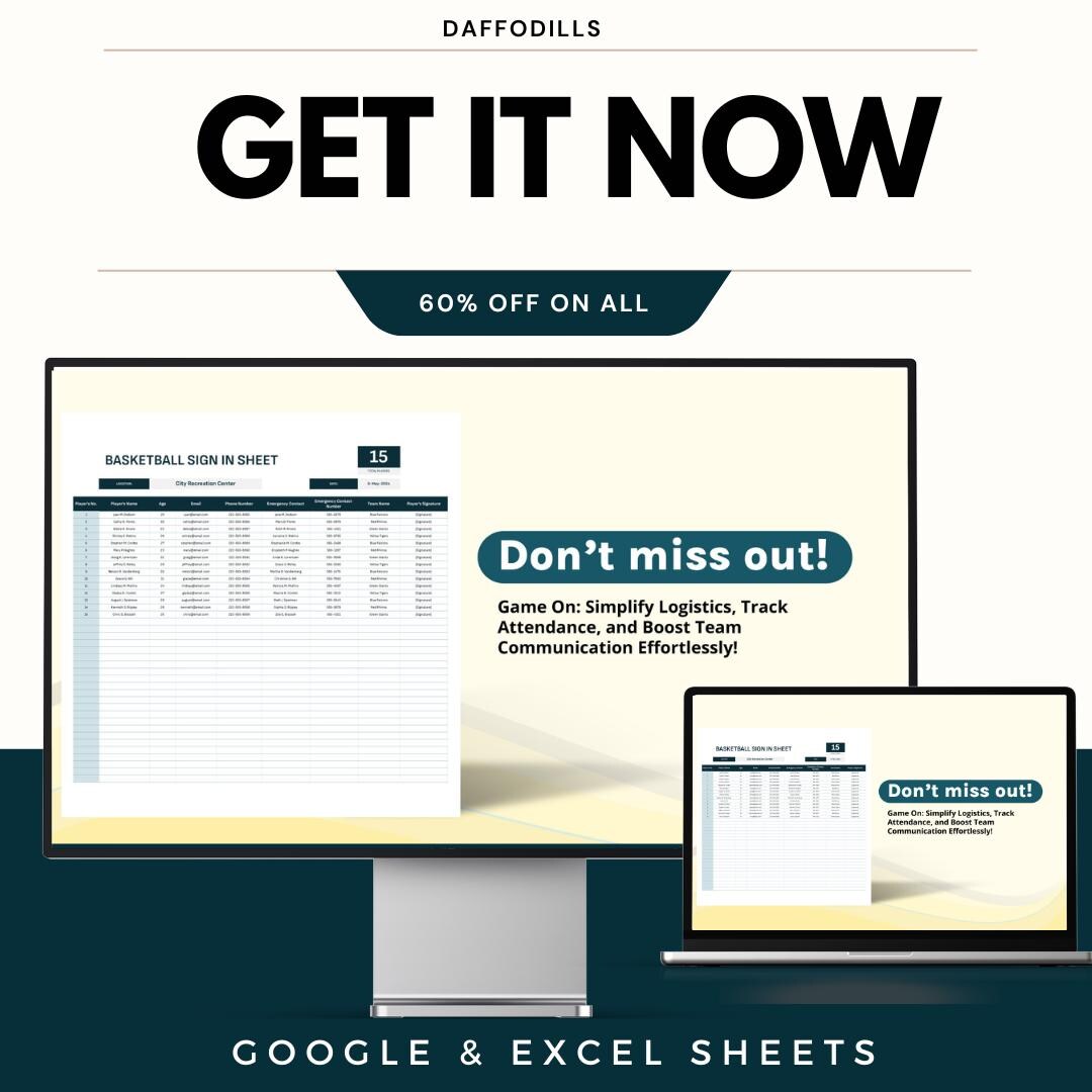 Basketball Sign in Sheet Template, Team Attendance Tracker, Editable ...