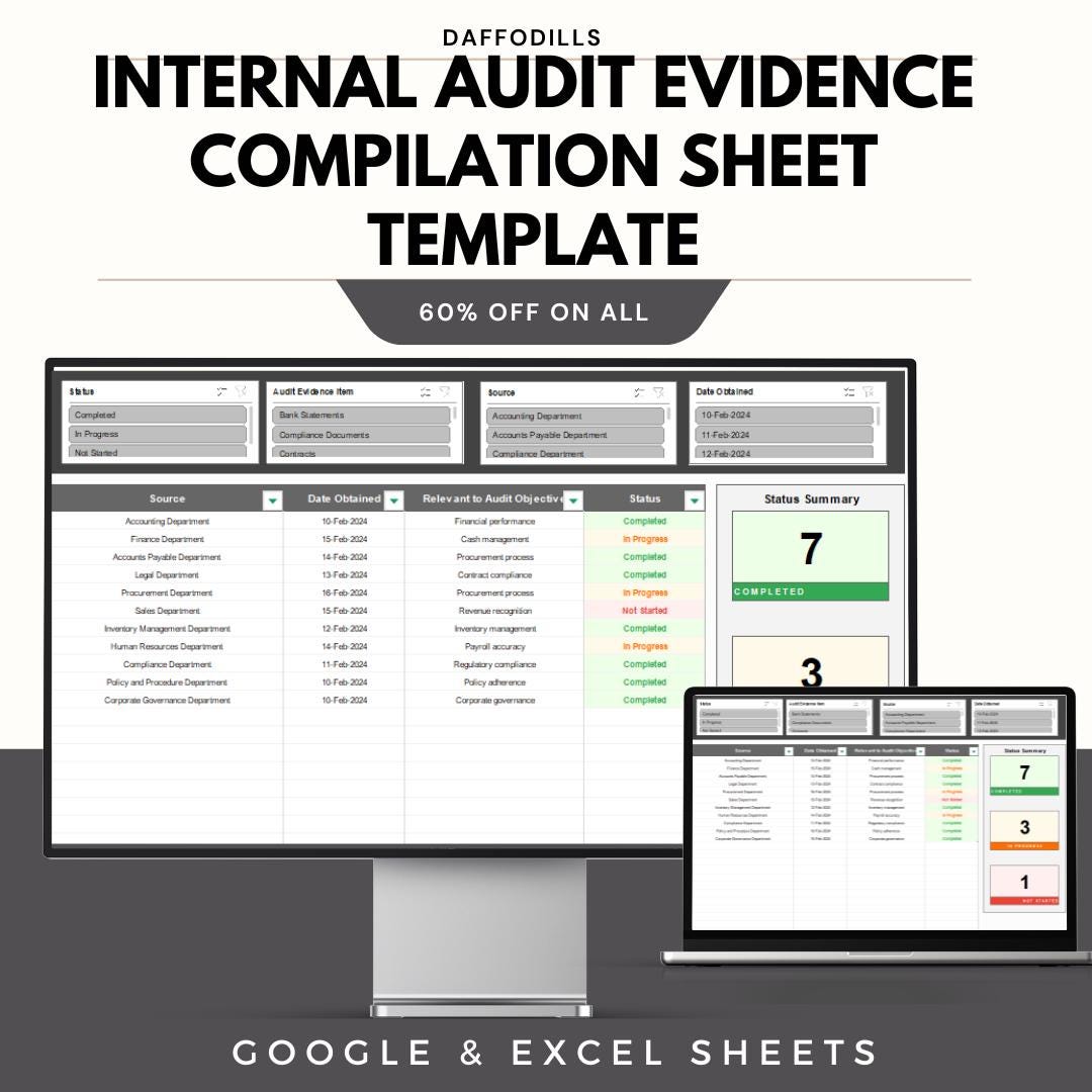 Internal Audit Template | Audit Evidence Tracker | Audit Log ...