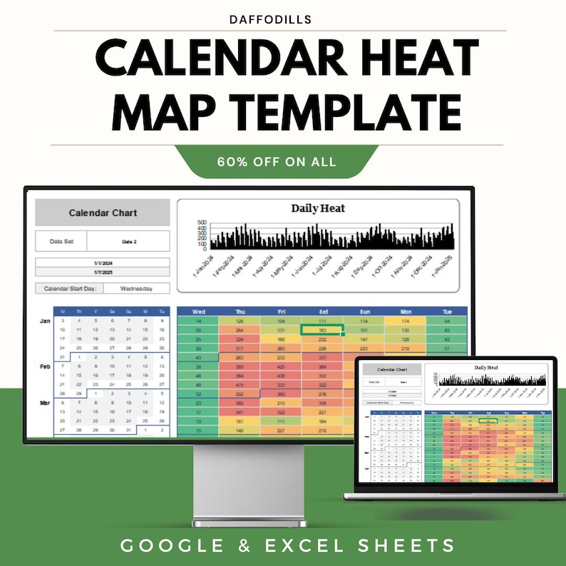 Calendar Heat Map Template, Google Sheets & Excel Dashboard, Data ...