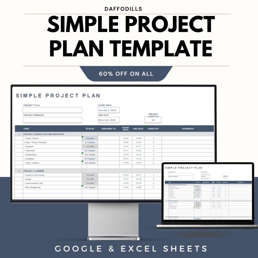Simple Project Plan Template, Project Tracker and Management Sheet ...