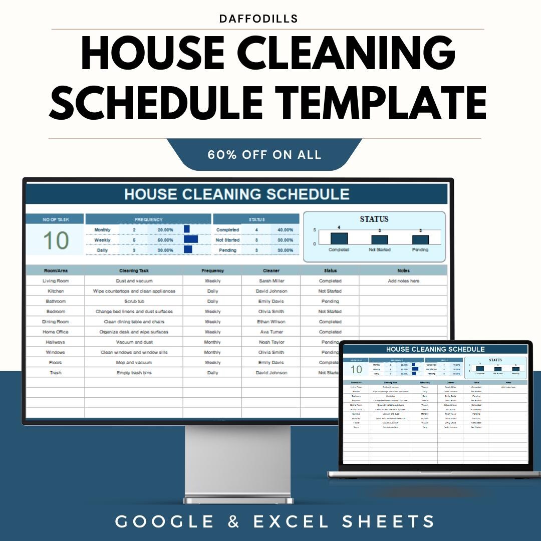 House Cleaning Schedule Template, Cleaning Planner Excel, Google Sheets ...