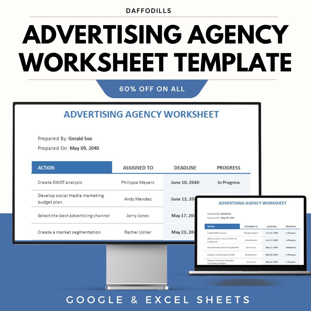 Advertising Agency Worksheet Template | Google and Excel | Task ...
