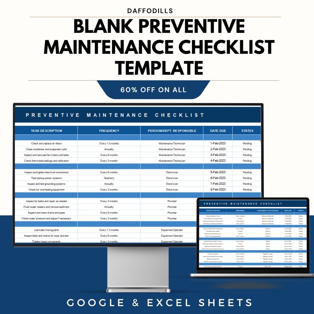 Blank Preventive Checklist Template, Equipment Maintenance Log, Google ...