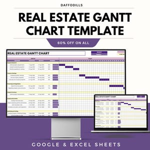 Real Estate Gantt Chart Template, Property Project Timeline, Construction Planner Spreadsheet, Google Sheets, Excel Tracker