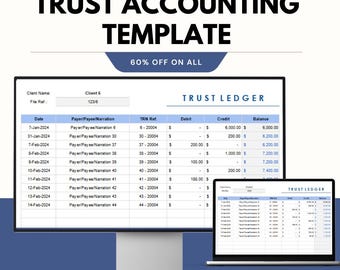 Plantilla de contabilidad fiduciaria, hoja de cálculo del libro mayor fiduciario, rastreador de fondos fiduciarios de Google Sheets y Excel, herramienta de registro contable legal