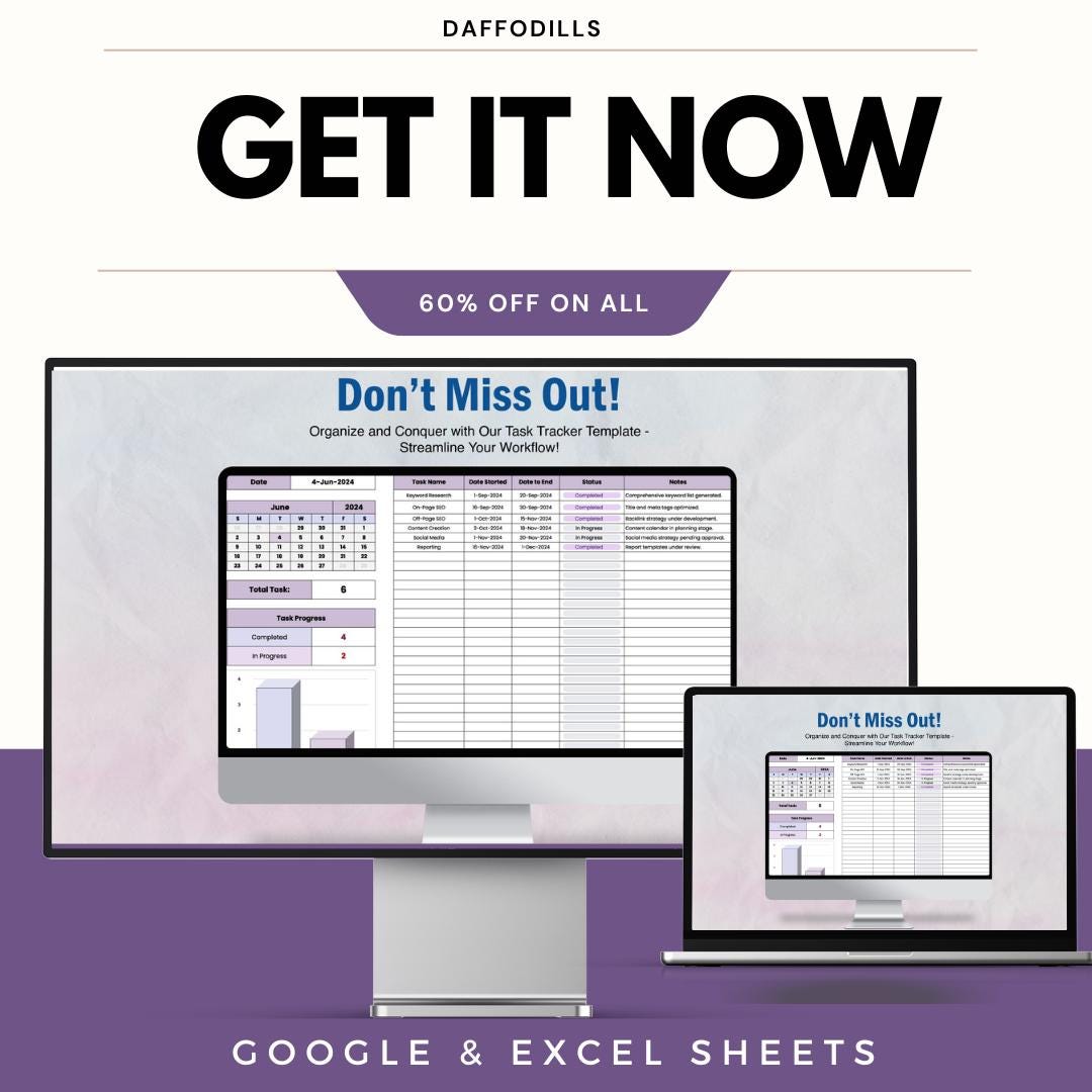 Task Tracker Template, Excel & Google Sheets to Do List, Project Task ...