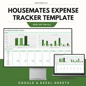Housemates Expense Tracker Template, Shared Household Budget Spreadsheet, Roommate Bill Splitter, Monthly Expense Log, Google Sheets, Excel
