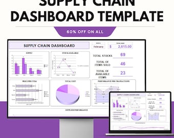 Plantilla de panel de control de la cadena de suministro, rastreador de KPI de Excel y Hojas de cálculo de Google, gestión de logística y adquisiciones, informe de operaciones comerciales