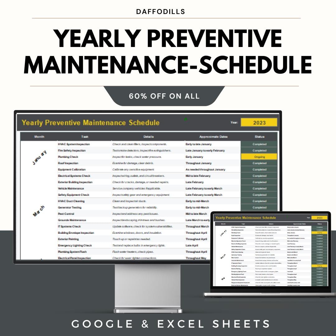 Yearly Preventive Maintenance Schedule Template, Equipment Maintenance ...