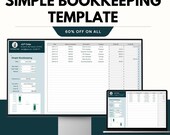 Simple Bookkeeping Template, Small Business Ledger Excel, Income and Expense Tracker Google Sheets, Accounting Spreadsheet