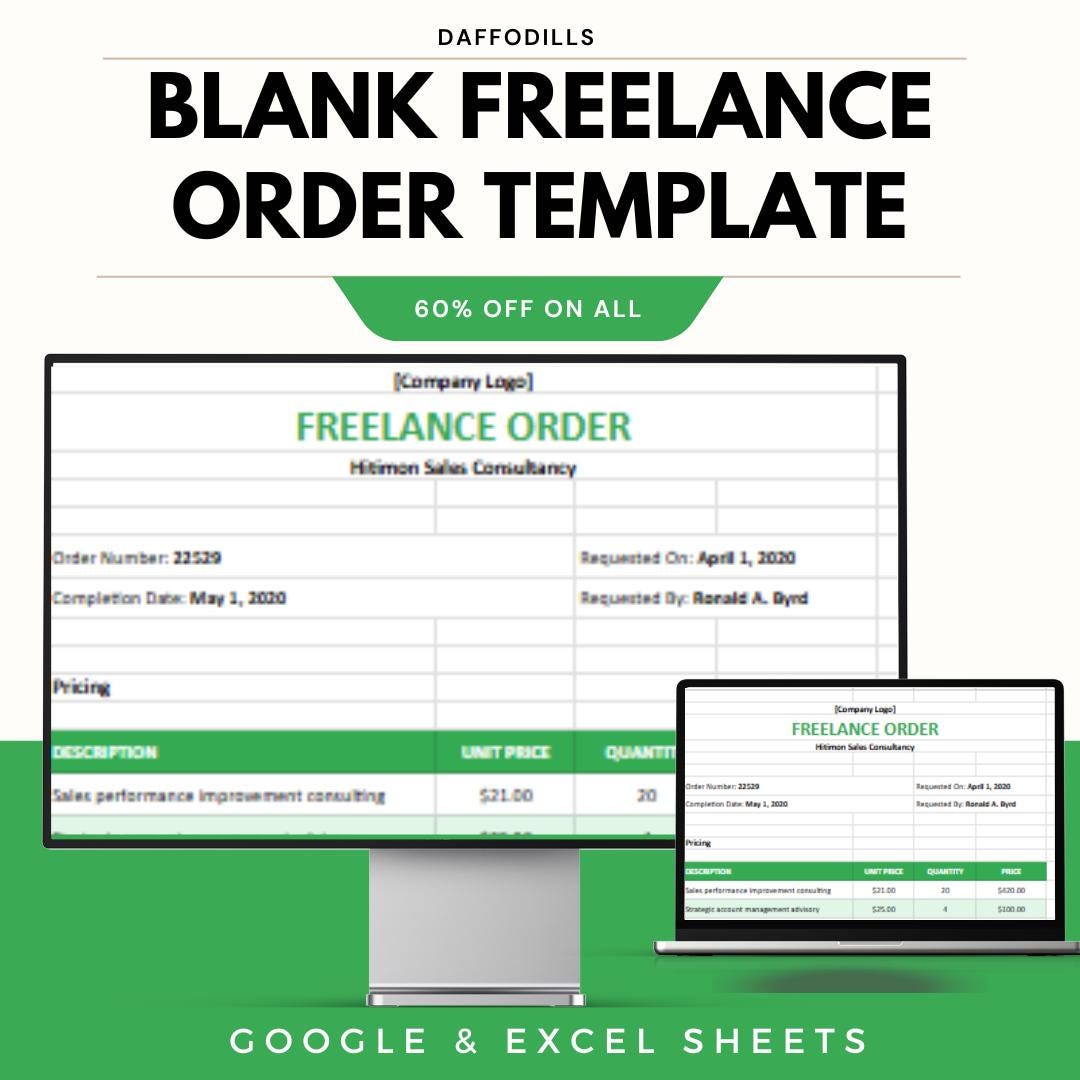 Blank Freelance Order Template, Editable Work Order Sheet, Client Job ...
