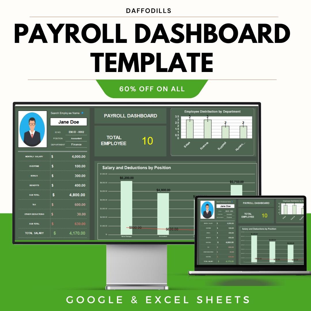 Payroll Dashboard Template | Employee Salary and Deduction Tracker ...