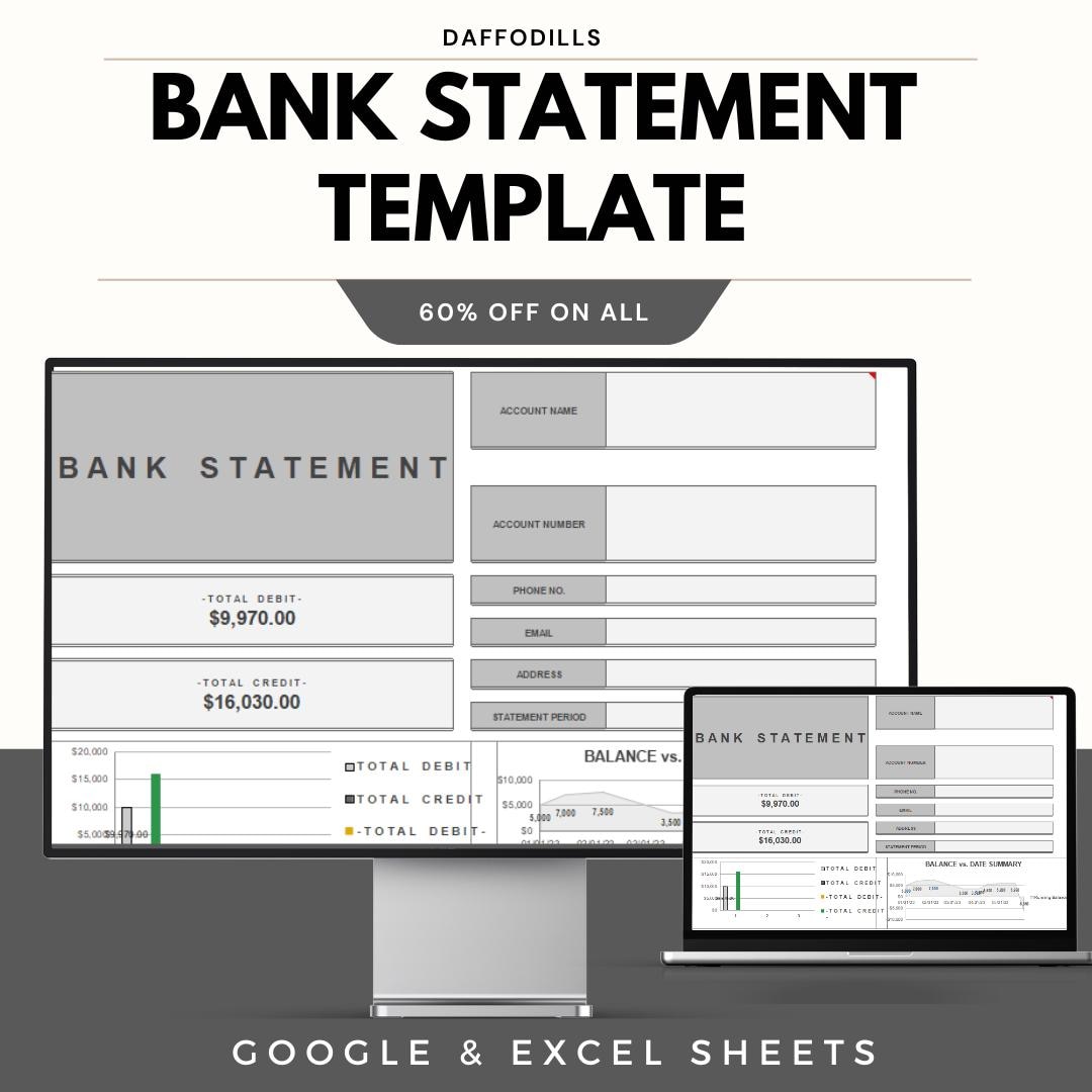 Bank Statement Template, Financial Record Tracker, Google Sheets and ...
