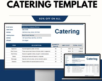 Catering Template | Google and Excel Sheets | Event Planning & Budgeting | 60% Of