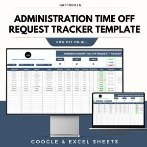 Mall för administrativ spårning av ledighetsansökningar, spårning av anställdas ledighet, logg för begäran om ledighetsansökan, frånvarorapport för personal, Excel och Google Sheets