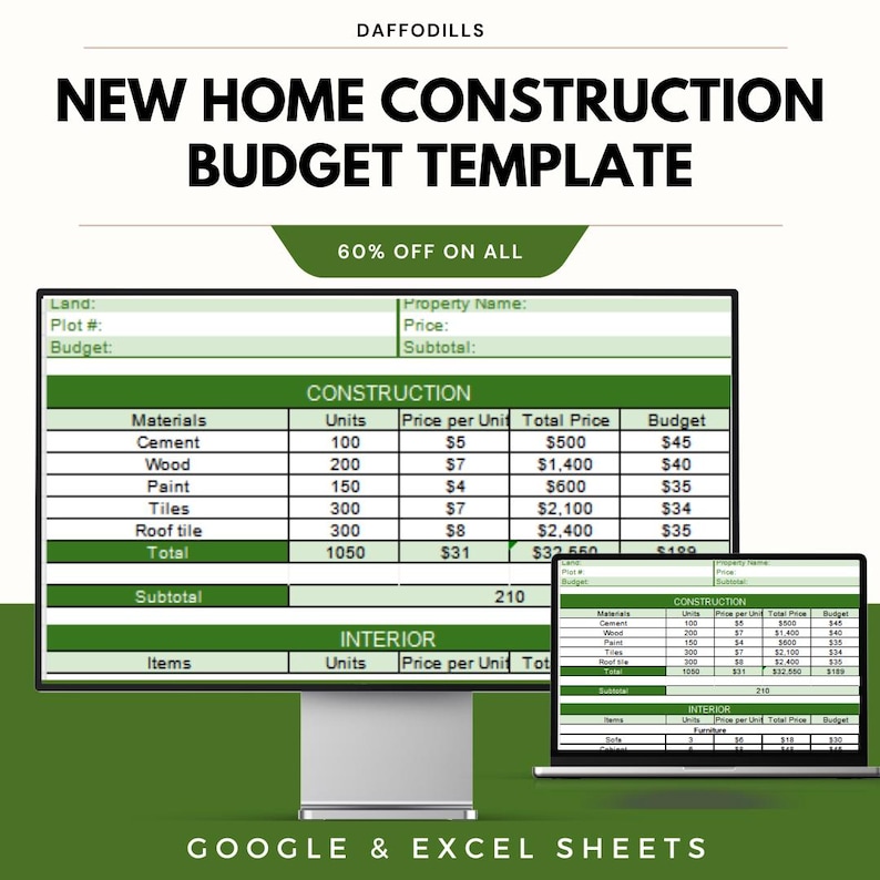 New Home Construction Budget Template, Excel Google Sheets Building ...