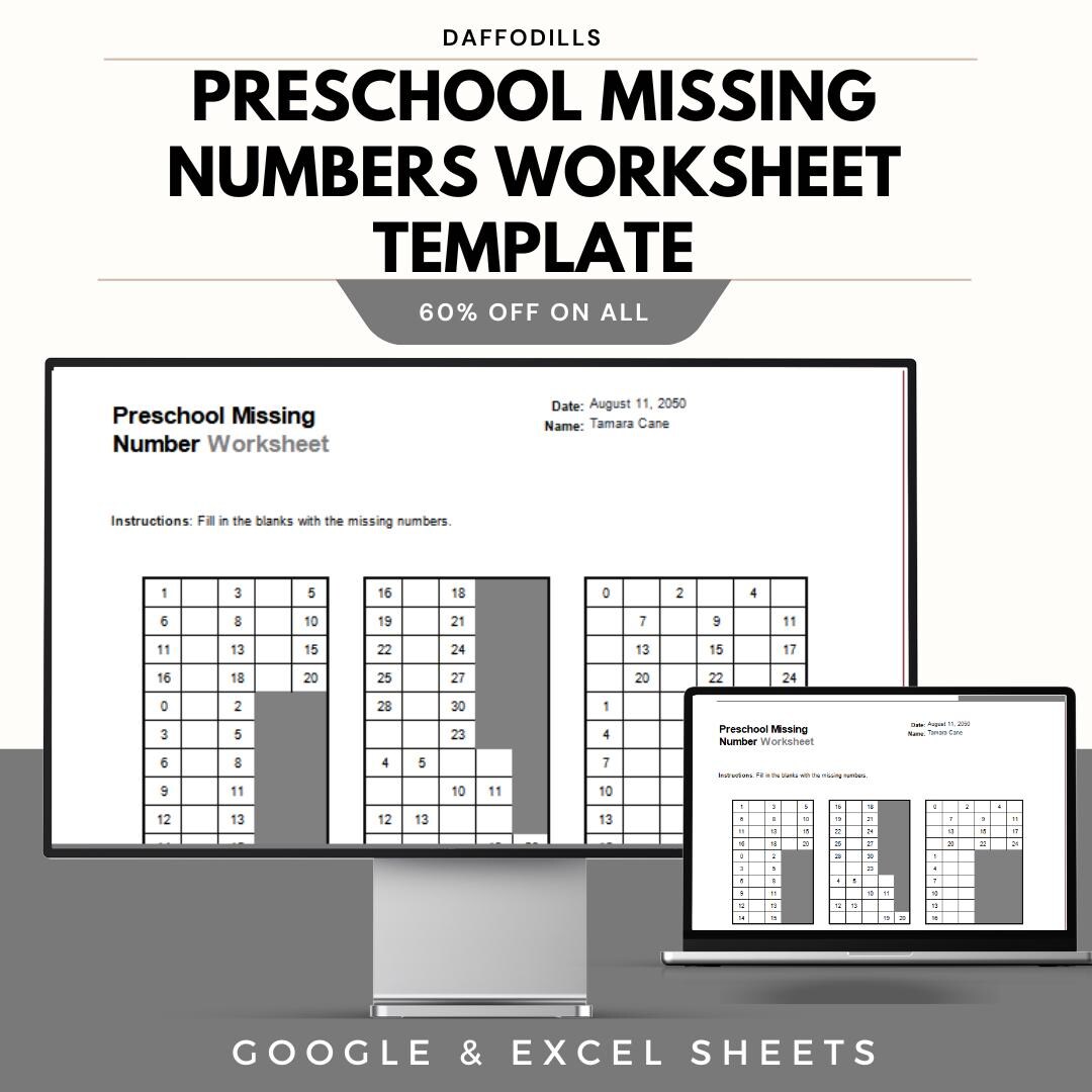 Preschool Missing Numbers Worksheet Template, Printable Math Worksheet ...
