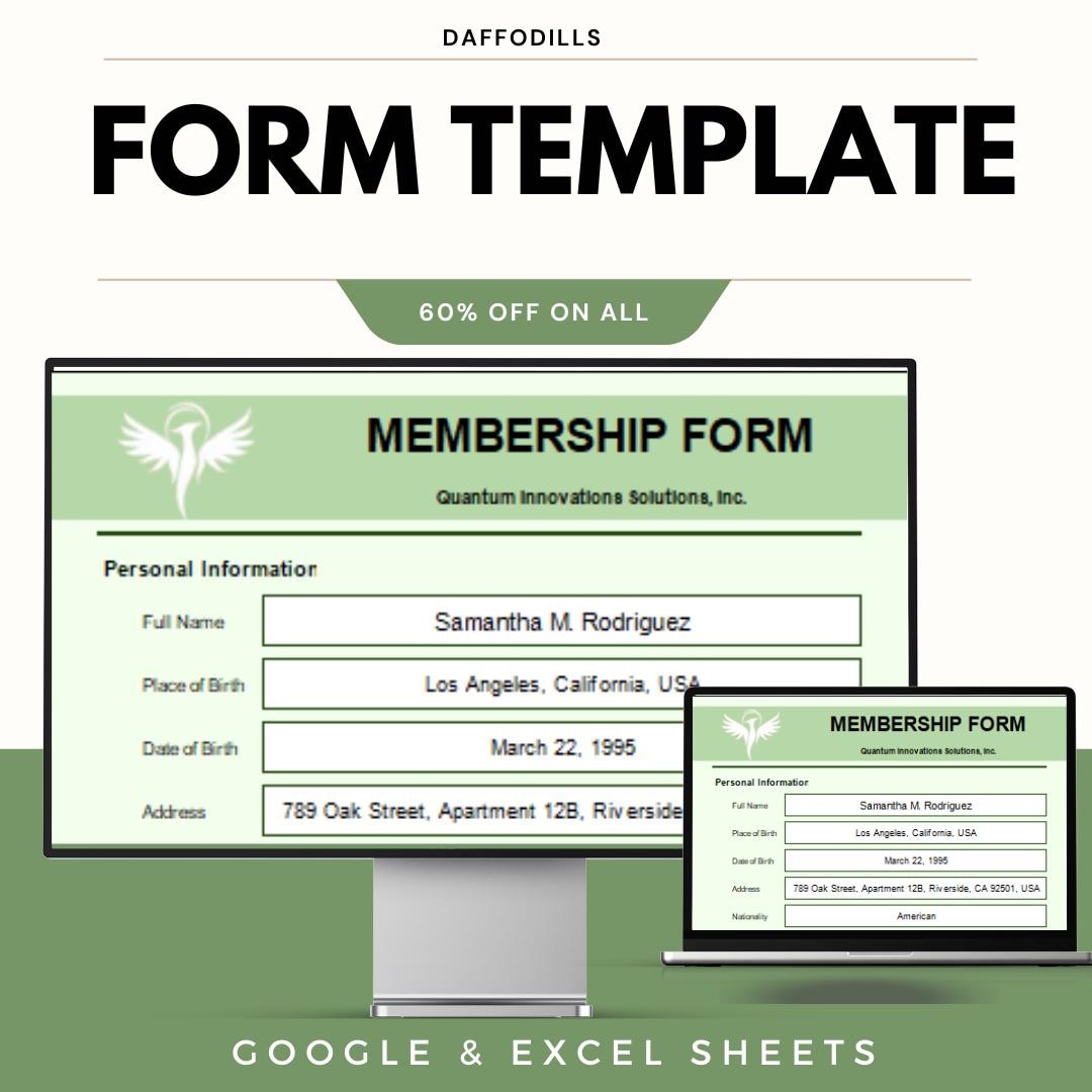 Form Template, Editable Form Spreadsheet, Data Entry Form, Business ...