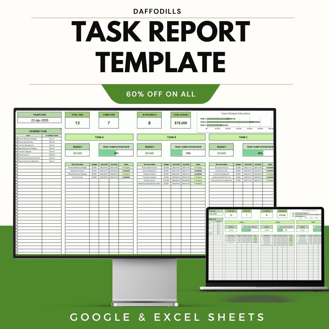 Task Report Template | Project Progress Tracker | Team Performance ...