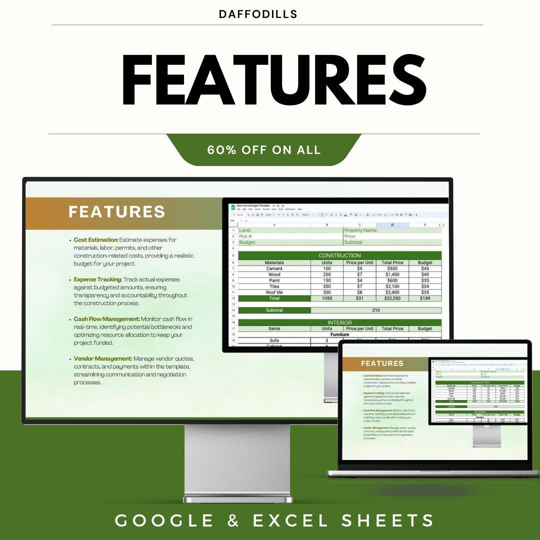 New Home Construction Budget Template, Excel Google Sheets Building ...