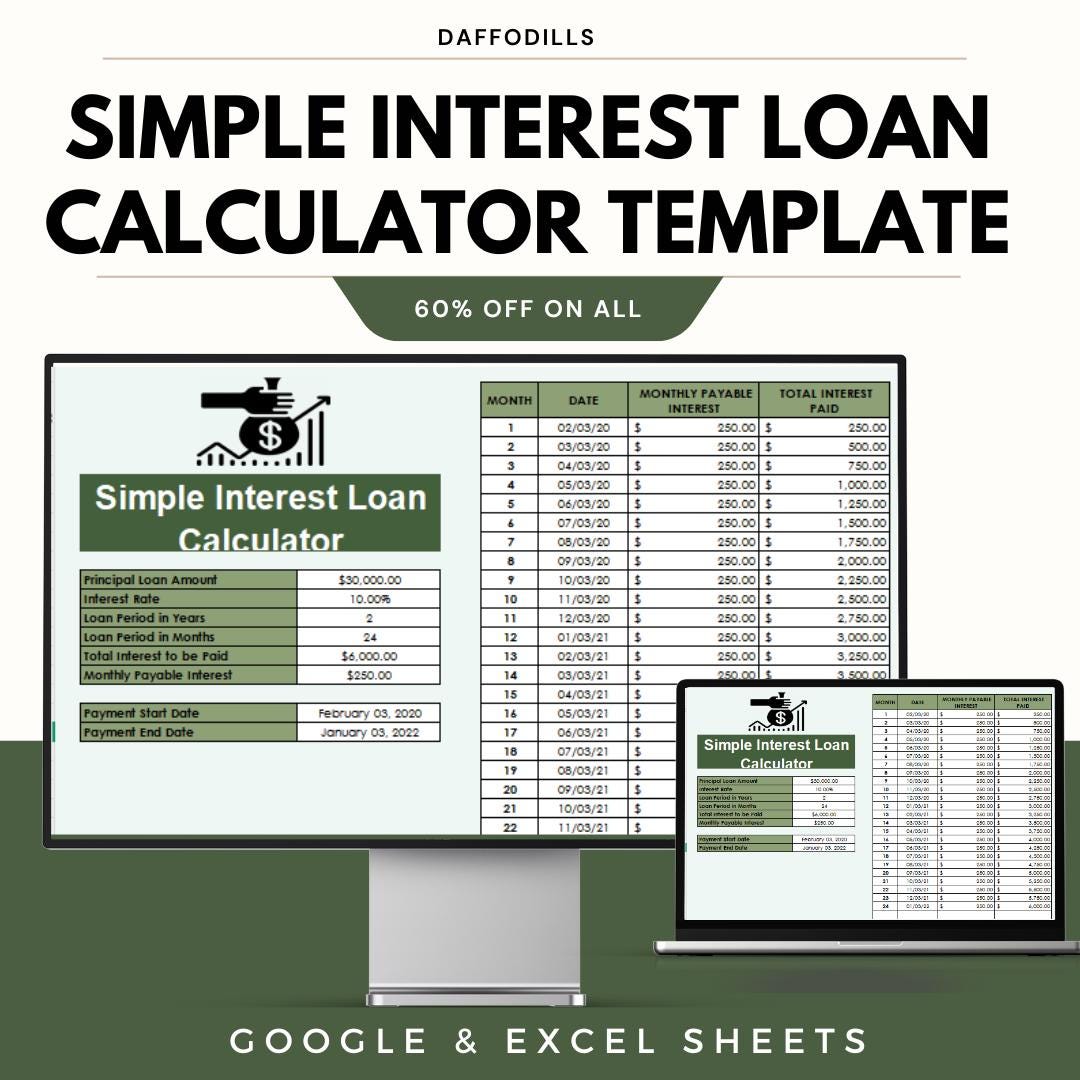 Simple Interest Loan Calculator Template, Google Sheets & Excel Loan ...