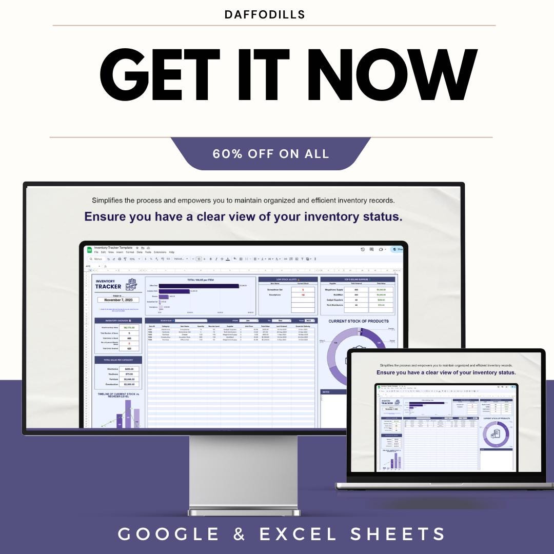 Inventory Tracker Template, Excel and Google Sheets Stock Log, Product ...