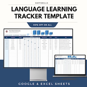 Language Learning Tracker Template | Language Study Progress Tracker | Vocabulary Grammar Practice Log | Excel & Google Sheets |