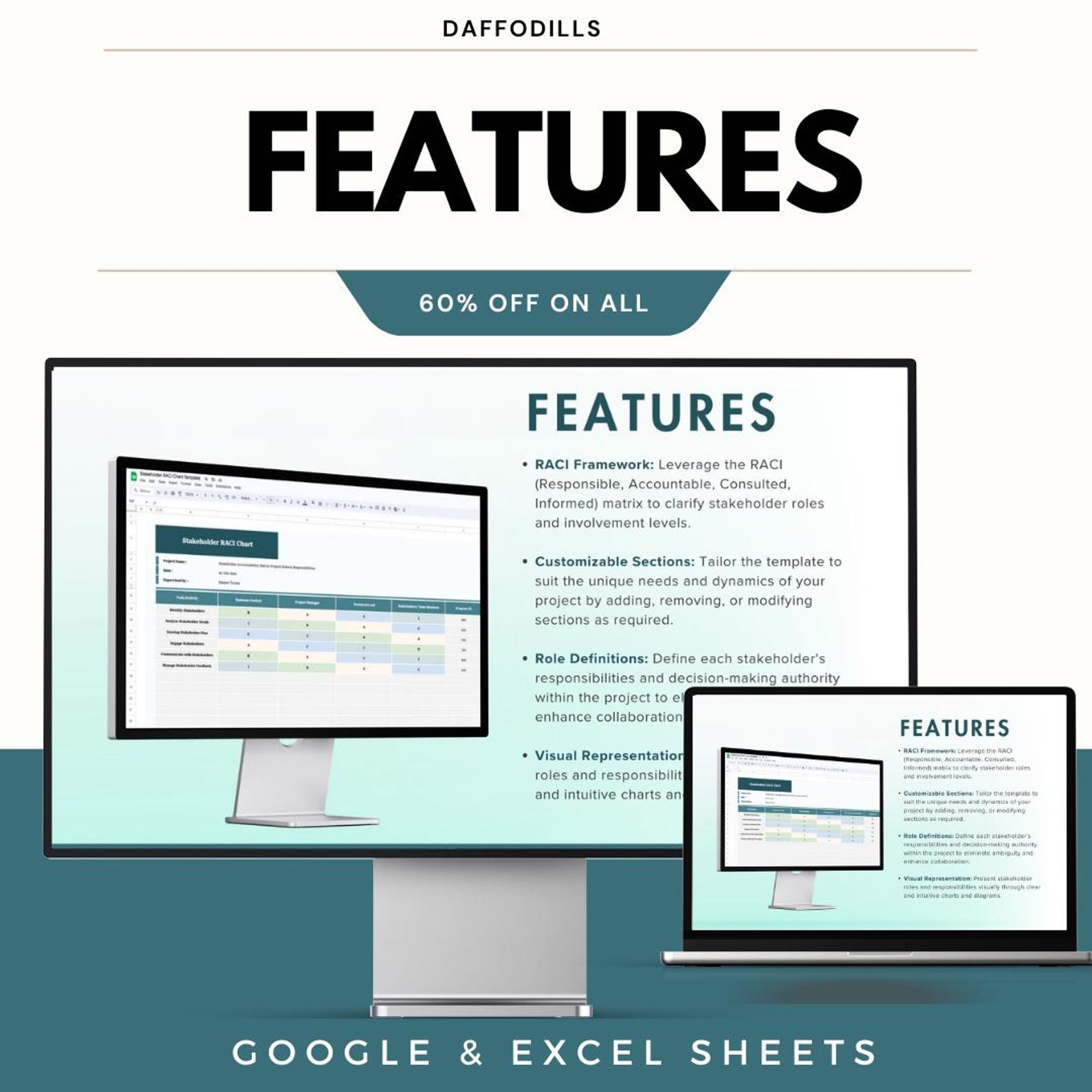 Stakeholder RACI Chart Template, Project Responsibility Matrix, Excel ...