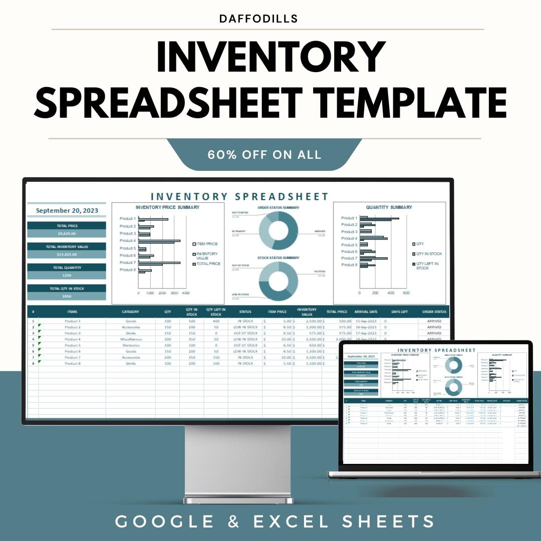 Inventory Spreadsheet Template, Excel and Google Sheets Stock Tracker ...