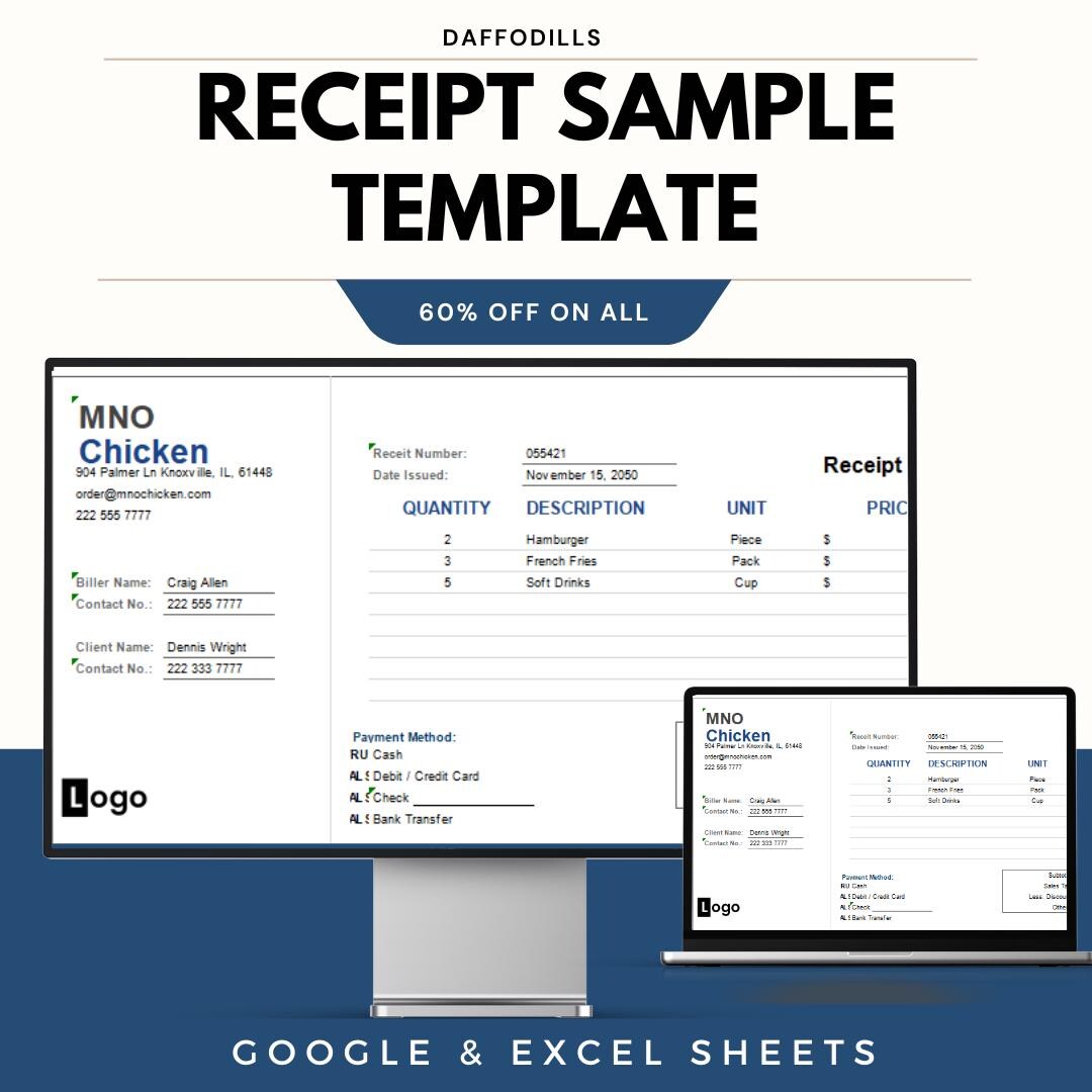 Receipt Sample Sheet, Business Receipt Template, Printable Receipt ...