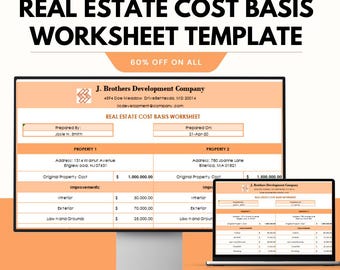 Plantilla de hoja de cálculo de costo base de bienes raíces, Excel y Hojas de cálculo de Google, herramienta de planificación de impuestos e inversión inmobiliaria