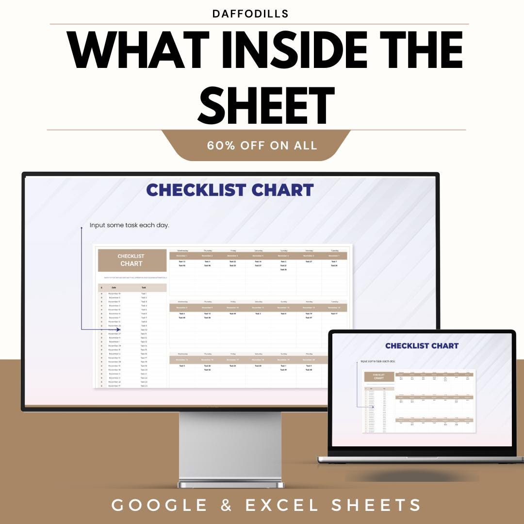 Checklist Chart Template - Google and Excel Sheets - Track Tasks ...