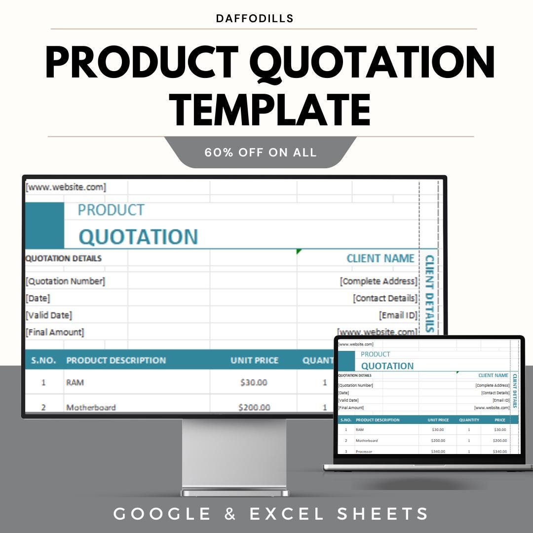 Product Quotation Template, Editable Price Quote Sheet, Google Sheets ...
