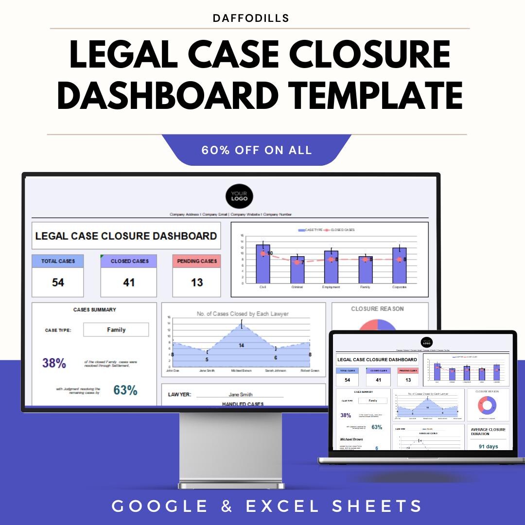 Legal Case Closure Dashboard Template, Case Management Tracker, Law ...